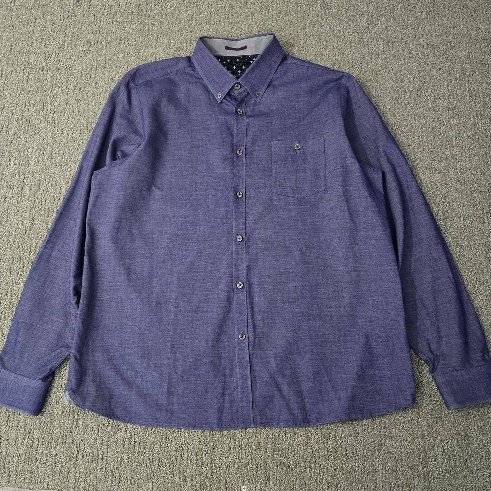 Ted‎ Baker London Blue Chambray Button Front Shirt Mens Size 7 XXL Cotton